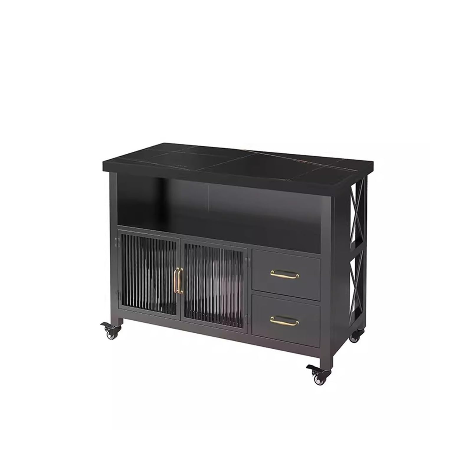 Fzl02068lm One Color Serving Trolleys Kitchen Island Table Movable Bar Counter Cooking Open Sideboard Cabinet With Drawers Organization