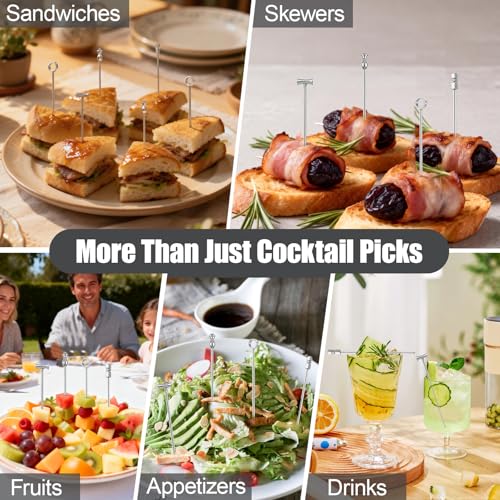 12PCS Metal Cocktail Picks for Drinks, Reusable Stainless Steel Martini Picks with Storage Bag, Dishwasher Safe Fancy Toothpicks for Appetizers & Olives, Bloody Mary Bar Supplies, Cocktail Skewers - Thumbnail 5