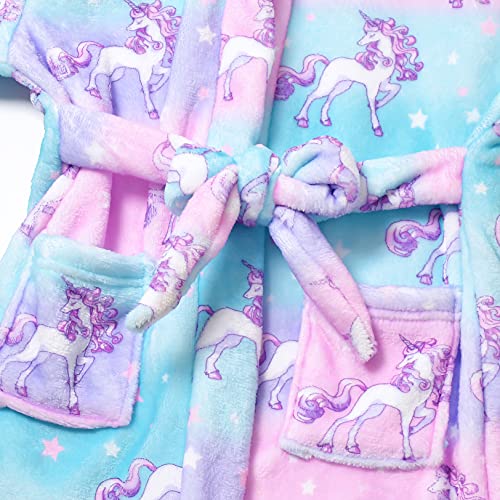 Girls Unicorn Robe Pajamas Bathrobes Kids Hooded Plush Soft Fleece Sleepwear,Size 10 11 #TOP3