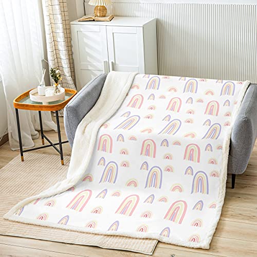 Manta de arco iris para niños, linda ropa de cama de forro polar arcoíris, para cama, sofá, niña, colorida manta Kawaii sherpa, manta de felpa rosa morada, manta mullida para bebé, 30 x 40 pulgadas