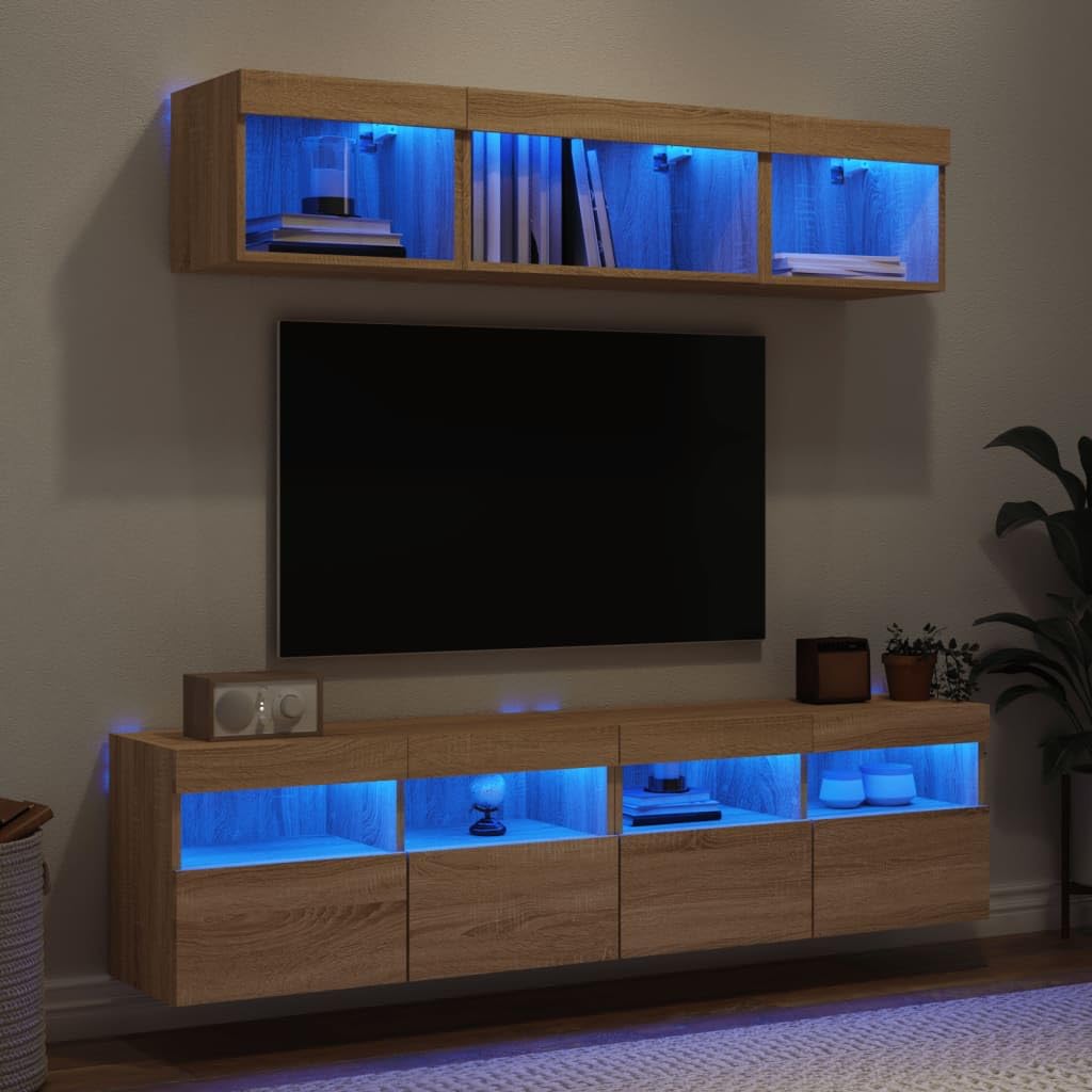 ścienne meble telewizyjne z oświetleniem LED RGB dąb sonoma brąz 48.9 cm
