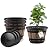 Quarut Plant Pots Set of 4 Pack 12 inch,Large Whiskey Barrel Planters with Drainage Holes & Saucer.Plastic Flower Pots Imitation Wine Barrel Design, for Indoor & Outdoor Garden Home Plants (Brown)