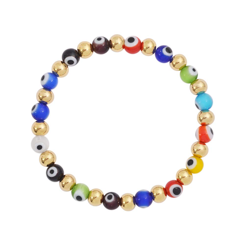 Edforce Stainless SteelWomen Enamel Evil Eye Protection Beaded Link Chain Elastic Bracelet