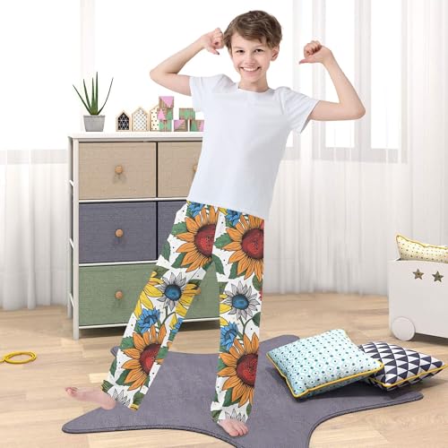 Pajama Pants Long Track Pants Floral Pattern with Sunflowers Sweatpants Athletic for 6-14 Years3