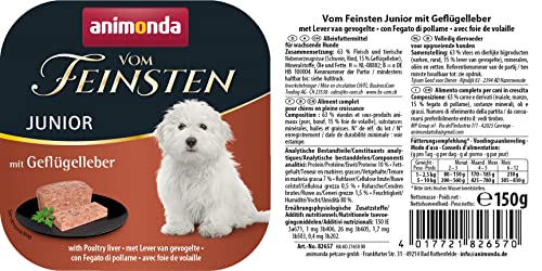 animonda vom Feinsten Hundefutter nass mit Geflügelleber (22 x 150g), Welpen getreidefreies Hundefutter ohne Zucker, mit frischen, fleischigen Zutaten