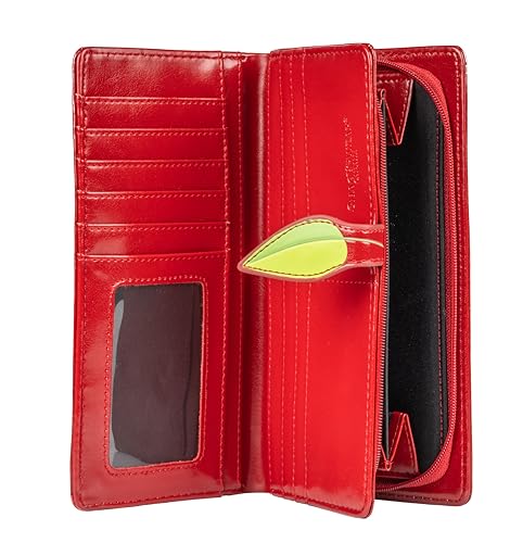 Shag Wear Women's Premium Vegan Clutch Cardholder Wallet Zipper Red Crested, Red2