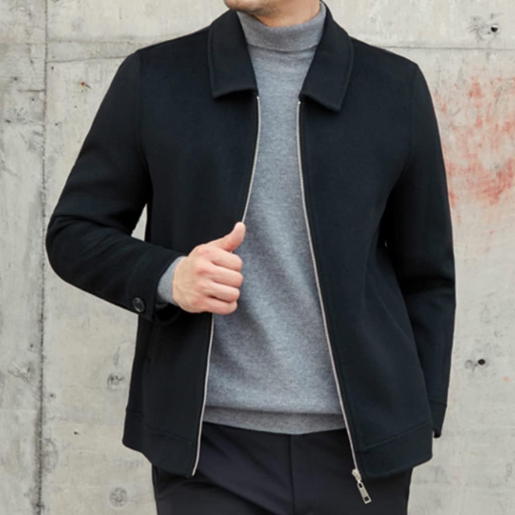 Men's Autumn and Winter Double-Sided Tweed Coat Casual Business with Zipper Lapel Coat(L Code)