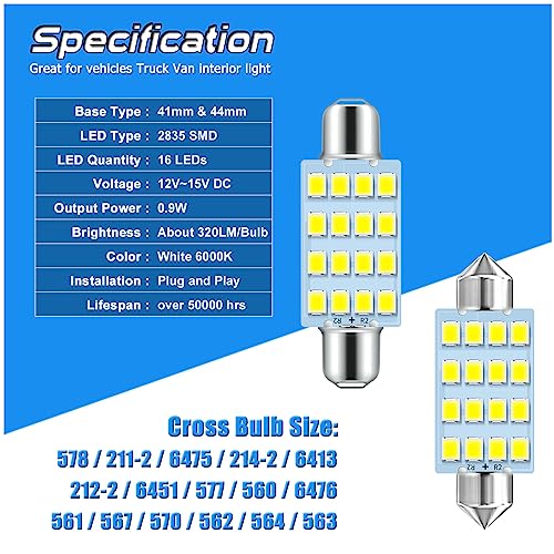 EBAIFUN 41mm Festoon LED Bulb 12V para auto interior 12-pack miniatura 2