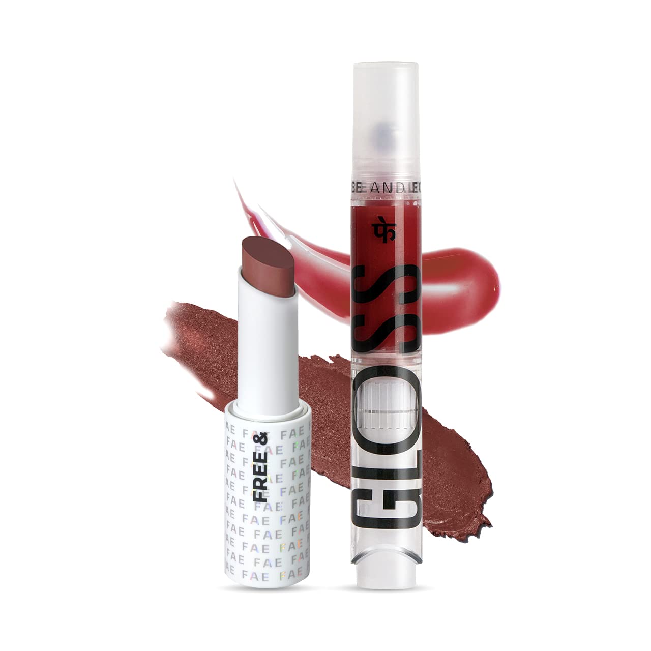 FAE BeautyModern Matte Lipsticks + Gloss Bundle - Sizzling and Awkward || Cherry Red and Rose Brown || Matte, Long lasting, Gloss, Multiuse, For all skin tones