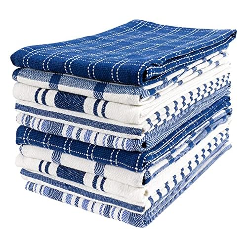 KAF Home Assorted Flat Kitchen Towels | Set of 10 Dish Towels, 100% Cotton – 18 x 28 inches | Ultra Absorbent Soft Kitchen Tea Towels | Perfect for Cooking, Cleaning, and Drying Hands (Navy)