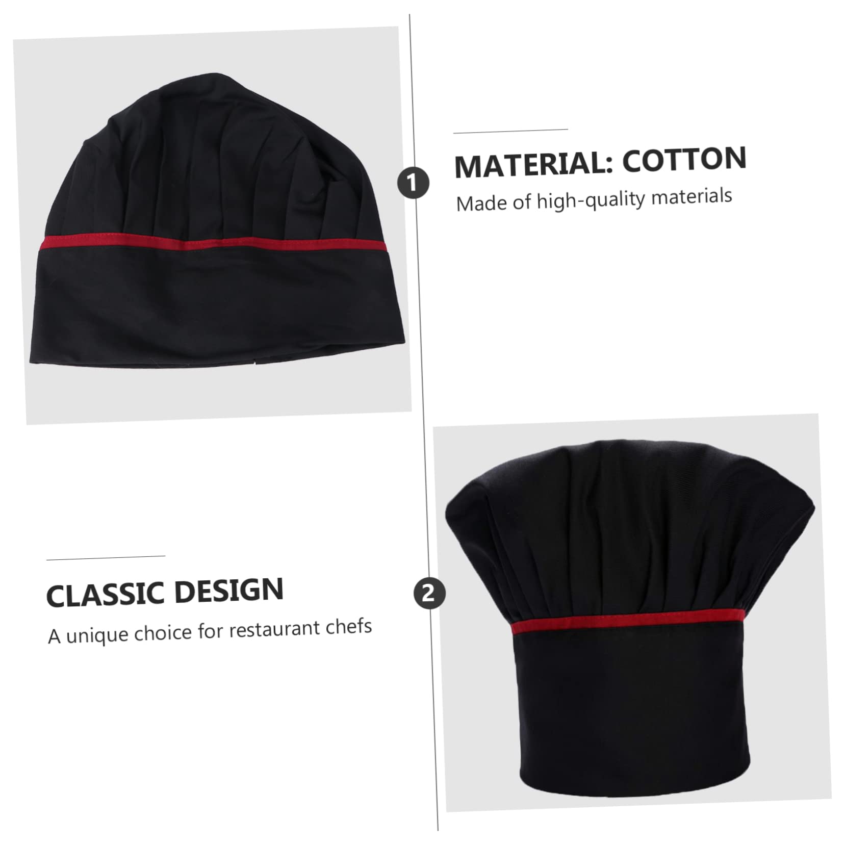 Sombrero de Cocinero Gorro Cocinero Gorros Cocinero Gorro de Calavera Sombrero abombado Ajustable Sombrero de Camarera Gorro de Cocinero para Restaurante algodón Black