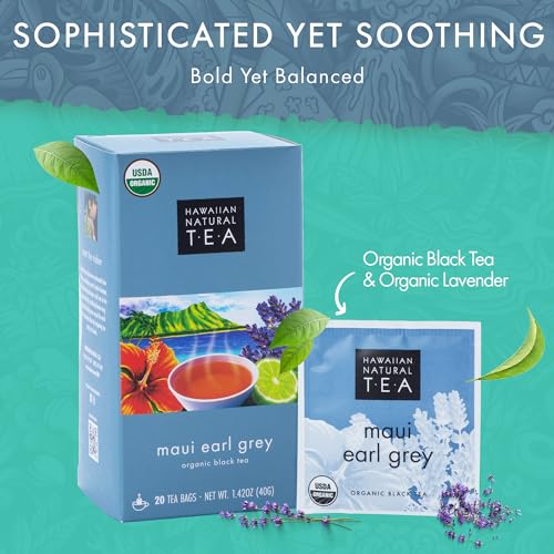 Image of Hawaiian Natural Tea Organic Maui Lavender Earl Grey - 20 Bags | Premium black tea, antioxidant rich; floral lavender twist on a classic cup