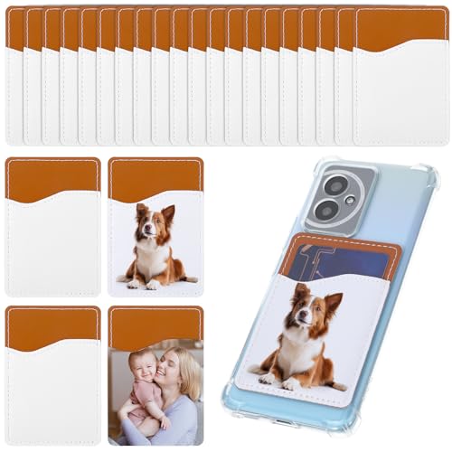 Meyeyaia 24 Pack Sublimation Blank Phone Wallet White PU Leather Card Holder Stick On Credit Card Holder for Most Cell Phones