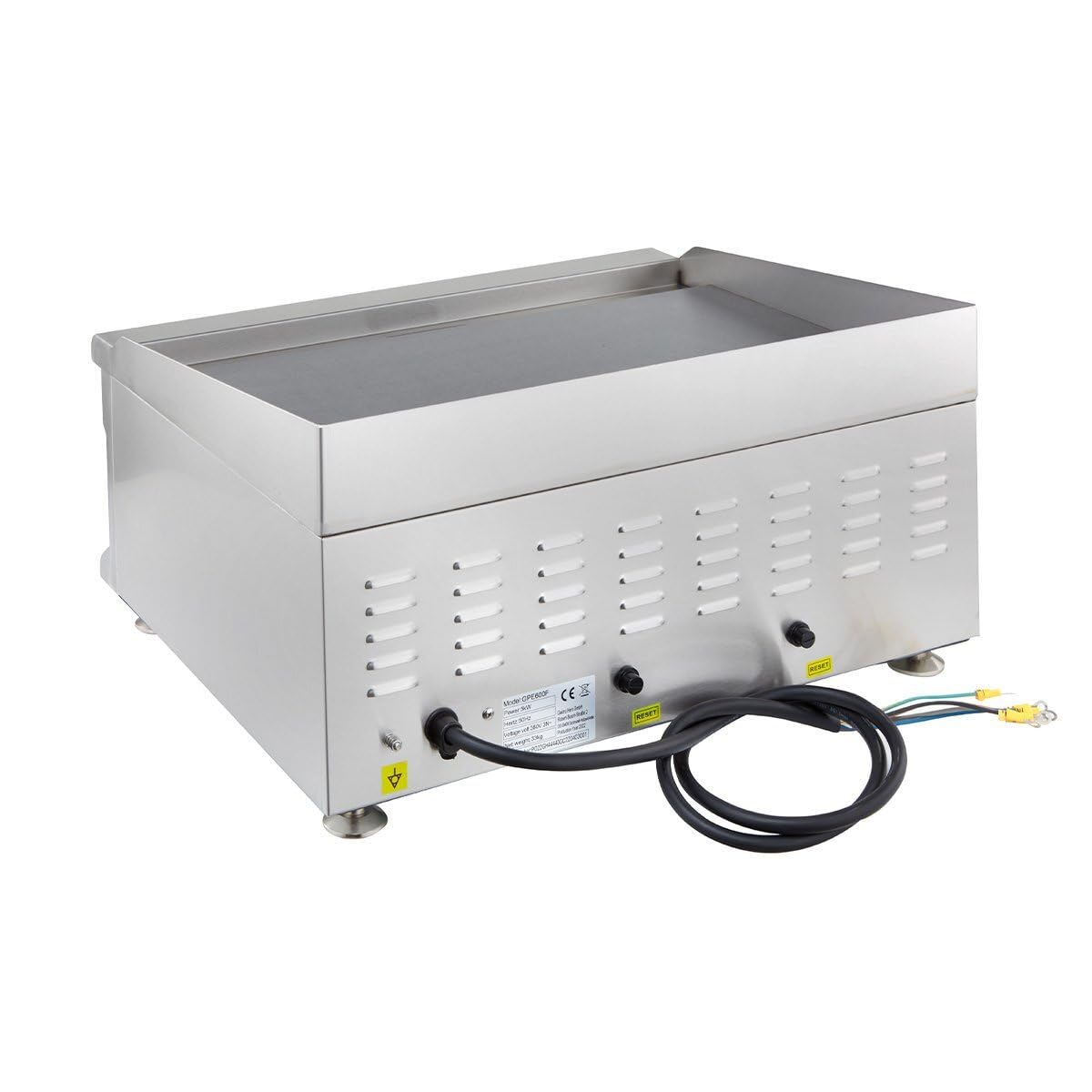 GastroHero Piastra elettrica liscia, 600 mm, da tavolo, 5 kW, in acciaio inox, 2 zone di riscaldamento, 400 V, professionale, per cucina e gastronomia