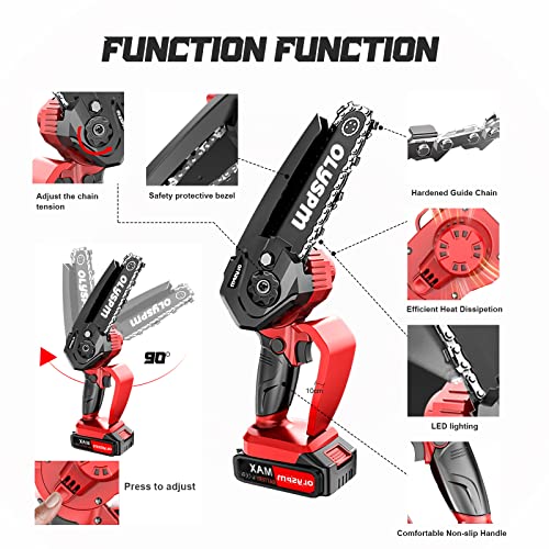 OLYSPM Mini Kettensäge mit Akku,6 Zoll Mini akku kettensäge mit akku und ladegerät,Mini-Kettensäge zum Schneiden von Baum- und Astholz (2 Batterien/2 Ketten) – Bild 4