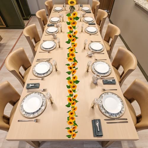 Image of Artificial Garlands and Wreaths Having 28 Flowers,6.23ft Yellow Flower Room Kitchen Garden Birthday Wedding Shower Party Table Decor Wall Decor Artificial Flowers for Outdoors(2 Items)
