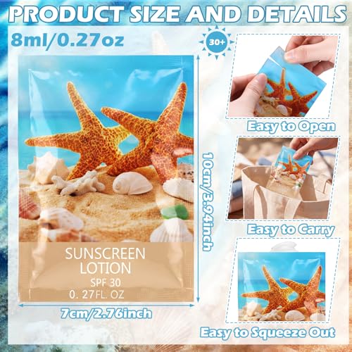 Image of Loopeer 60 Pcs Mini Sunscreen Bulk Travel Size Sunscreen Packet 0.27 Fl. Oz. SPF 30 Water Resistant Mini Sunblock Beach Lotion Pool Summer Vacation Gift for Women Summer Party Wedding(Starfish)