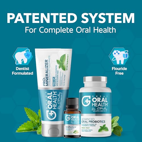 Image of Dentist Formulated Oral Health System with Fluoride Free Remineralizing Nano Hydroxyapatite Toothpaste, OraRestore Mouthwash Concentrate & Oral Probiotics for Bad Breath, Enamel Strength, Oral Balance