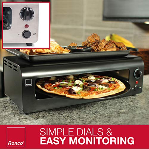 Ronco Pizza and More, Pizza Oven with Warming Tray, Countertop Open-Air Convection Oven, Cooks 40% Faster, Party Convection Oven, Automatic Shut-Off Timer, Includes Warming Tray and Non-Stick Pan, Dishwasher Safe Accessories (Black)
