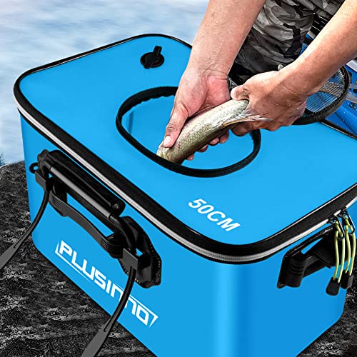 Image of Fishing Bucket, Foldable Fishing Bait Bucket, Multifunctional Portable Folding Fishing Minnow Bucket Fish Live Bait Container, Outdoor Camping EVA Fishing Bag for Kids and Adult (Blue-8Gal /30L)