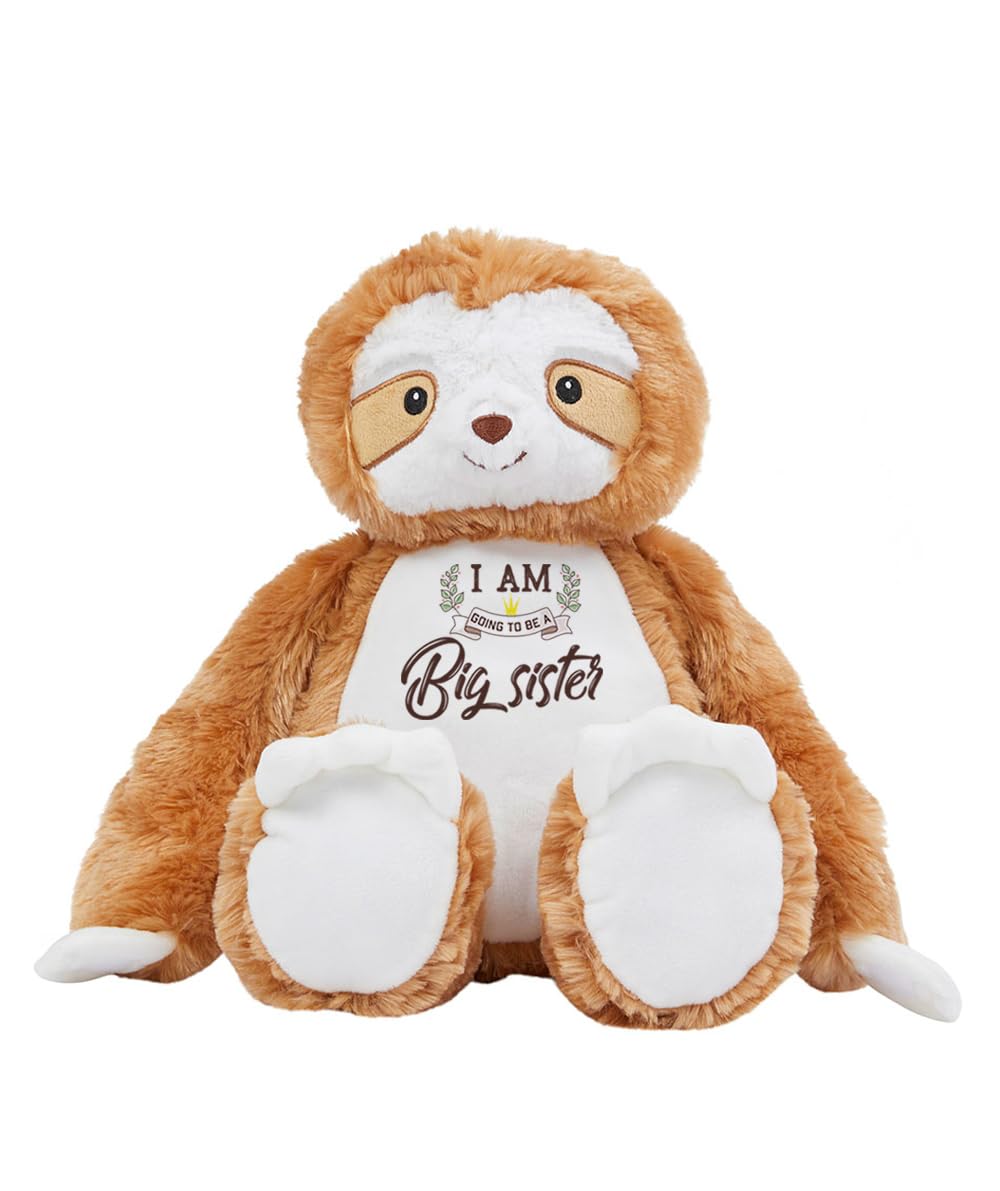 Big Sister Teddy Bear Gift – “I Am Going To Be A Big Sister” Printed Soft Toy | Cute Pregnancy Announcement Gift for Kids Girl | Baby Reveal Plush Toy | Soft Toys Teddy. (Sloth)