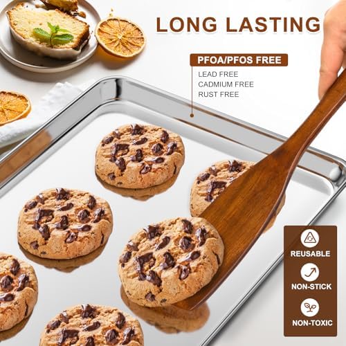 Baking Sheet Set of 3, Commercial Grade Stainless Steel Cookie Sheets for Baking, 12/16/17.5 Inch, Thicker and Firmer Baking Pans Set, Rust & Warp Resistant & Nonstick, Nontoxic&Heavy Duty&Easy Clean - Thumbnail 2