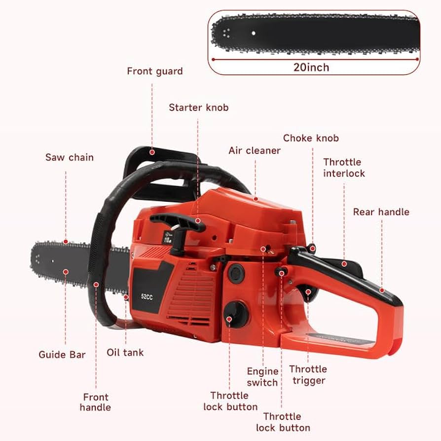 Amazon.com: 52CC 氣體鏈鋸2.2KW 2 衝程馬達鏈鋸20 英吋(約50.8