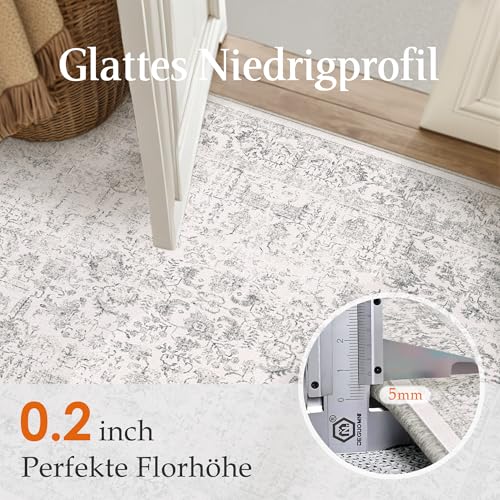 HUGEAR Vintage Grau Waschbarer Teppich Wohnzimmer 150x210cm Retro Rugs for Living Room Weich rutschfest Groß Tepich Kurzflor Schlafzimmer Carpet Living Room Bedroom Esszimmer Teppiche Büro