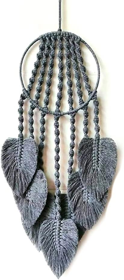 Handmade Woven Wind Chimes Hanging Pendant Leaf Dreamcatcher Home Wall Art Hanging Decoration (Color : Creamy-White) (F)