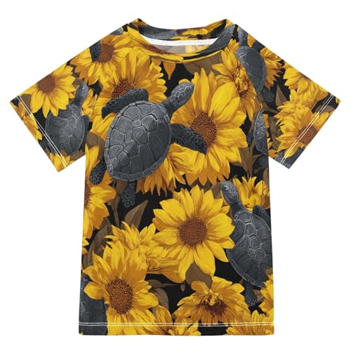 Boys Short Sleeve T-Shirts Sunflower Turtles Sea Rashguard Kids Swim Shirts Sun UPF 50+