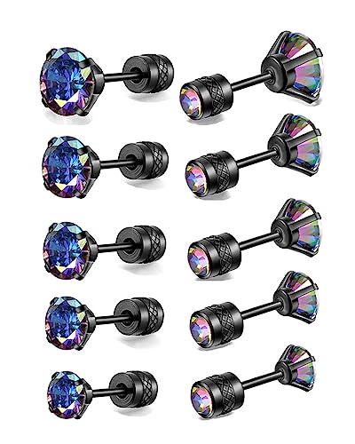 Dainty 8 Pairs Surgical Stainless Steel Earrings 14K Gold Plated Hoop Earrings CZ Stud Earrings for Women Men Lightweight Hypoallergenic Earrings Sets for Multiple Piercing,Suitable for Cartilage,Helix,Lobe,First Hole,Second Hole,Third Hole