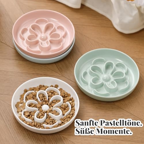Anti-Schling Fressnapf Katze aus Melamin - Labyrinth Futternapf für langsames Fressen - Katzennapf für Trocken- & Nassfutter - Spülmaschinenfest - 16 x 2,5 cm - Weiß