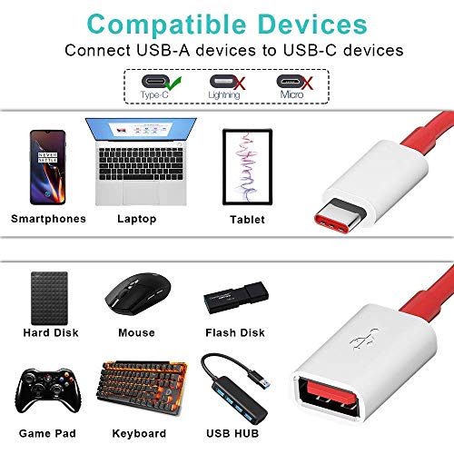 Image of New 1 Plus USB 3.0 to Type-C OTG Cable Male-Female Adapter Compatible with All C Type Supported Mobile Smartphone and Other Devices (White & Red)