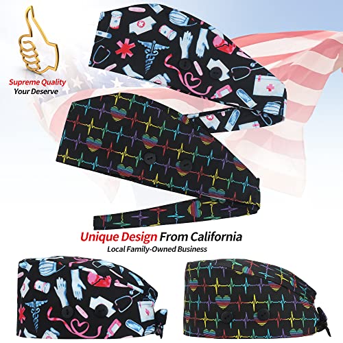 Image of ABAMERICA Working Caps with Button and Sweatband, Adjustable Working Hats for Women Men, One Size(Tie Back or Toggle)
