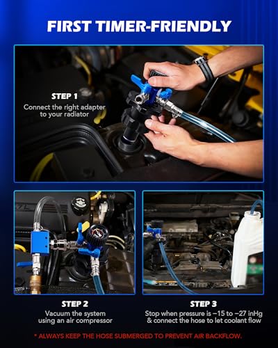 Image of Orion Motor Tech Coolant Vacuum Refill Kit, Cooling System Vacuum Fill Tool with Leak Detector 5 Round Adapters 1 Conical Adapter, Radiator Coolant Fill Kit with Dual-Movement Gauge for Vacuum Leak