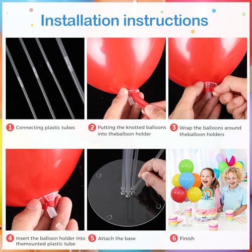 Image of 6 Balloon Stand Kit for Table Centerpieces with Balloon and Base Rainbow Balloons Holder Birthday Retirement Graduation Wedding Gender Reveal Party Baby Shower Decorations