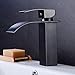 Produktbild Wrighteu Waschtischarmatur Waschbeckenarmatur mit Wasserfall Wasserhahn Bad Mischbatterie Badarmatur für Waschbecken Spültisch Badezimmer Hoch aus Messing (Nieder Auslauf, Schwarz)