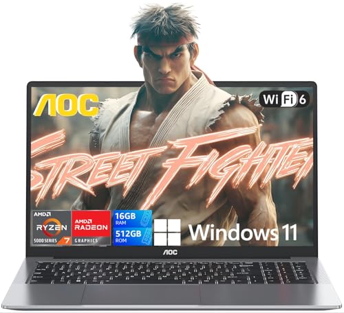 Image of AOC 2025 Laptop with AMD Ryzen 7 5700U Processor(8C /16T, Up to 4.3GHz), 16.1 inch FHD Display Laptop 16GB RAM 512GB NVMe SSD Laptop Computer, USB3.2, Type-C, WiFi 6, 53Wh Battery, Backlit KB