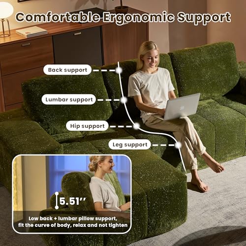 Image of 114 inch Glitter Cloud Sectional Couch with L-Shape Chaise, Modern Boneless Couches for Living Room, Fluffy Tufted Deep Seat Modular Sofa in a Box No Assembly