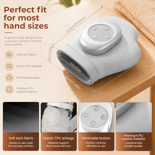 Miniatura 2 de Masajeador de Manos Eléctricos Inalámbrico con Calor y Compresión, 3 Modos 5 Niveles, Masajeador Eléctrico de Mano para el Alivio de la Artritis y el Túnel Carpiano, Regalo para Hombres y Mujeres
