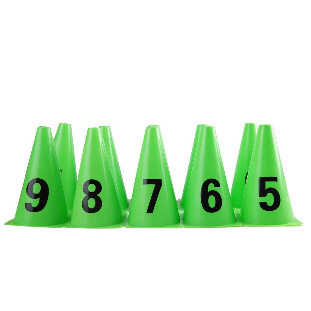 Training Marker Cones,10pcs 23cm Green Soccer Training Cone Number 0-9 Football Barriers Marker Plastic Cones Indoor/Outdoor Agility Cones
