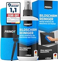 PRINOX Bildschirmreiniger XXL Set [inkl. Mikrofasertuch und Pinsel] - Display Reiniger für Handy, Laptop und TV Displays (LCD, LED, OLED, QLED, TFT) gegen Fettflecken und Fingerabdrücke