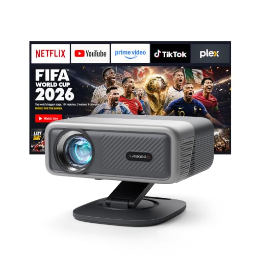 Image of [Now with Netflix & 4200 ANSI] 4K Projector with WiFi and Bluetooth,TOF Real-Time Auto Focus Projector, AuKing Outdoor Movie Home Proyector with Omni-Adjustable Stan(silver)