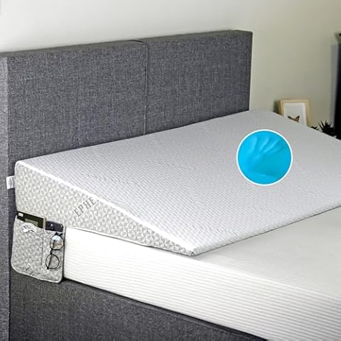 Under Mattress Wedge for Acid Reflux, King Size Bed Wedge, Under Mattress Support & Mattress Riser, Memory Foam Top 7.5-Inch Head Riser Incline Topper, Non-Slip Bottom & Side Storage Pockets Cover