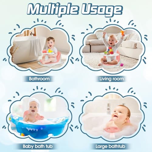 Image of Baby Bath Seat with Tray for Babies 6 Months & Up, Baby Bathtub Seat with Ultra Strong Suction Cups, Infant Bathtub Support Chair Soft Cushion & Ergonomic Backrest, Ideal Gift for Infants (Pink)