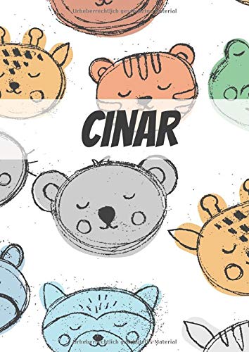 Cinar: GROßER MALBLOCK • DIN A4 • Blanko 100 Seiten • Personalisiertes Malbuch • Kalender mit Name • Vornamen Notizbuch • Notizblock Zootiere • Tiere Kinderbuch • Jugendbuch • Namensbuch