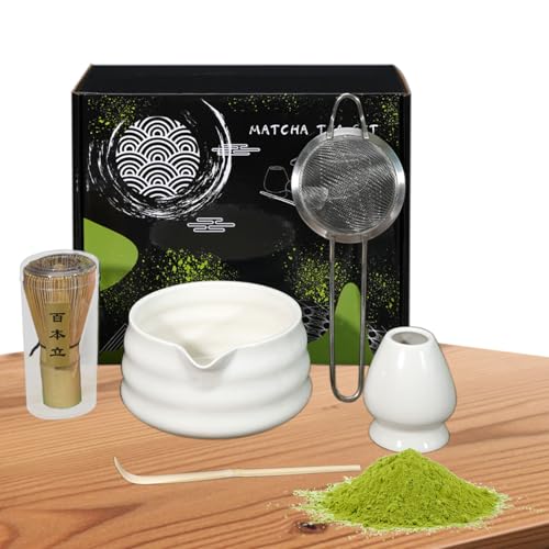 Set De Matcha De Cerámica - Juego De Té Japonés Con Tamiz Ultrafino | Kit Completo Para Preparar Matcha | Incluye Bol De 560ml, Batidor Y Espátula De Bambú, Soporte Para Batidor Ceremonia Tradicional