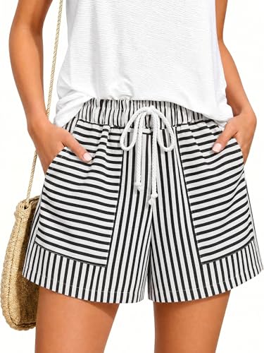 Novastellara Kurze Hose Damen Sommer Leichte Gestreifte Shorts Damen High Waist mit Kordelzug Lockerer Y2K Style