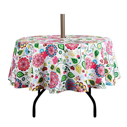 Image of EHouseHome Outdoor and Indoor 60inch Round Tablecloth with Umbrella Hole and Zipper, Waterproof Zippered Patio Cloths, Spring /Summer Table Covers for Backyard Circular Table /BBQs /Picnic