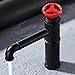 FUKUZL Black Short Retro Industrial Brass Faucet: Pipe-Shape Deck-Mounted Hot-Cold Vessel Sink Tap(D)